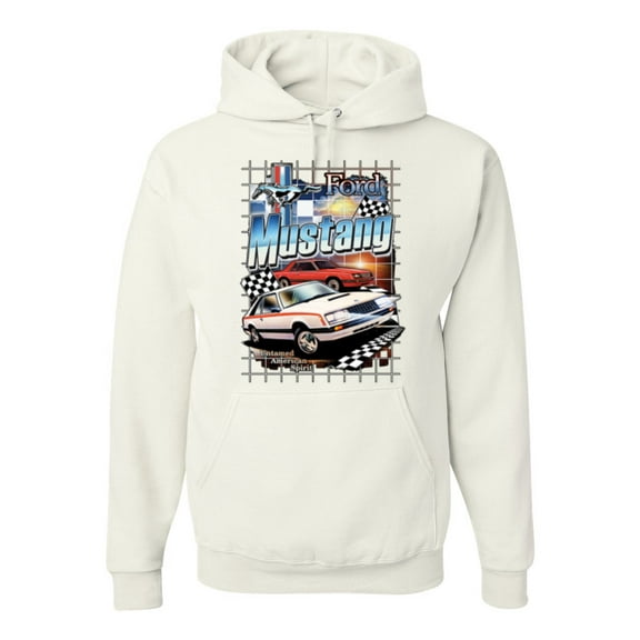 Wild Bobby, Mustang Untamed American Spirit Ford Cars and Trucks Unisex Graphic Hoodie Sweatshirt, White, XX-Large