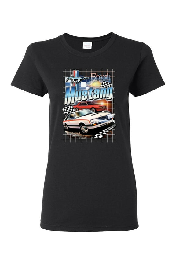 Mustang Untamed American Spirit Ford Cars and Trucks Women Graphic Tee, Black, Small