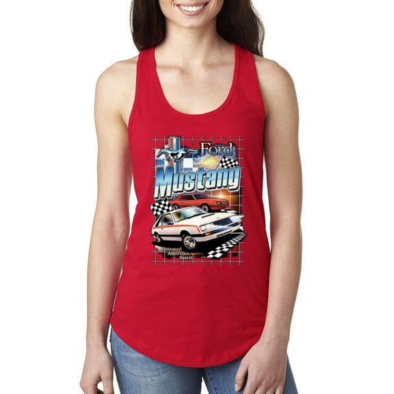 Wild Bobby, Mustang Untamed American Spirit Ford Cars and Trucks Women Racerback Tank Top, Red, Medium