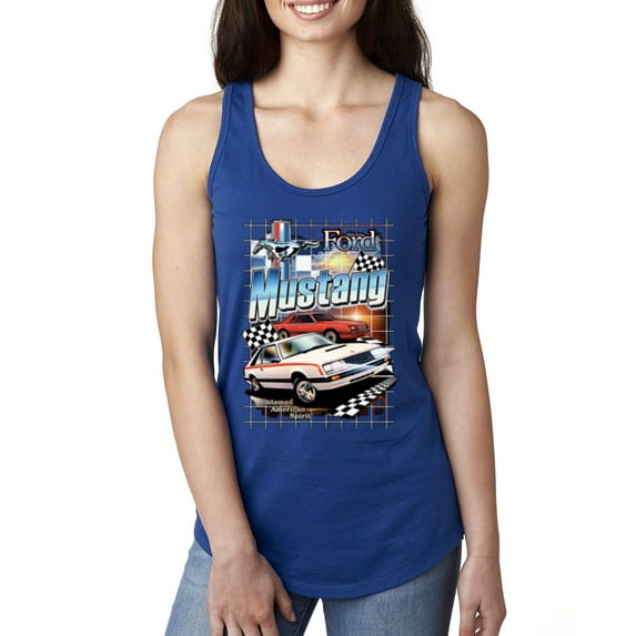 Wild Bobby, Mustang Untamed American Spirit Ford Cars and Trucks Women Racerback Tank Top, Royal, X-Large