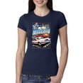 thumbnail image 1 of Wild Bobby Mustang Untamed American Spirit Ford Cars and Trucks Women Slim Fit Junior Tee, Navy, Large, 1 of 6