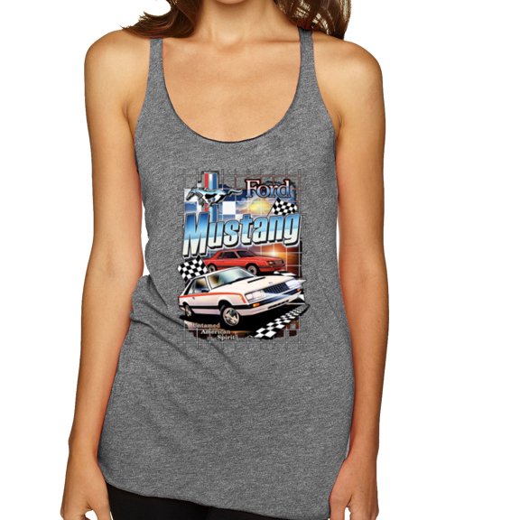 Wild Bobby Mustang Untamed American Spirit Ford Cars and Trucks Women Tri-Blend Racerback Tank Top, Premium Heather, Large