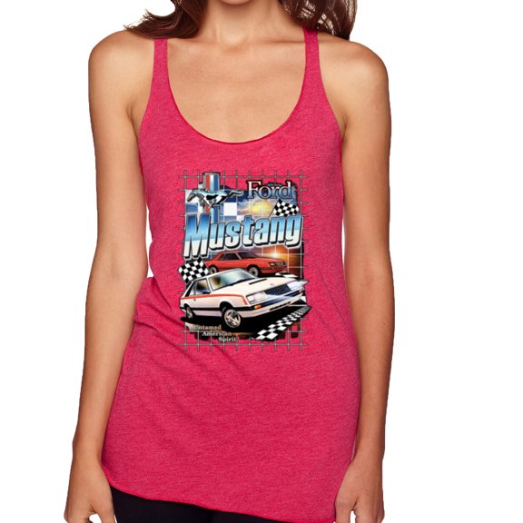 Wild Bobby Mustang Untamed American Spirit Ford Cars and Trucks Women Tri-Blend Racerback Tank Top, Shocking Pink, Medium