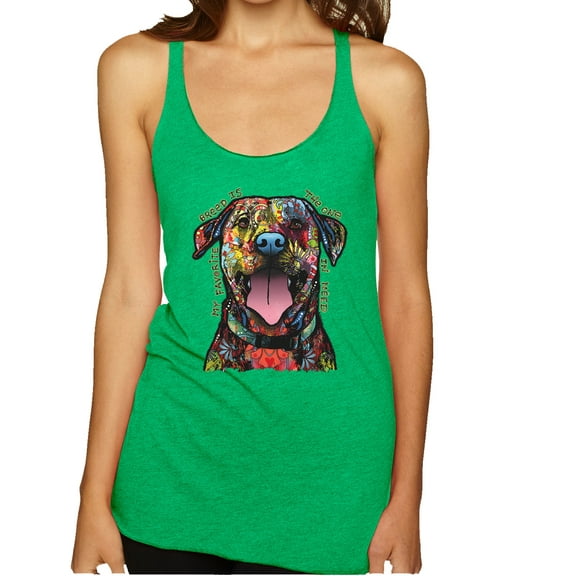 Wild Bobby, My Favorite Breed is The One In Need | Colorful Labrador Dog | Dean Russo Art Animal Lover Tri-Blend Racerback Sleeveless Top, Envy, XL