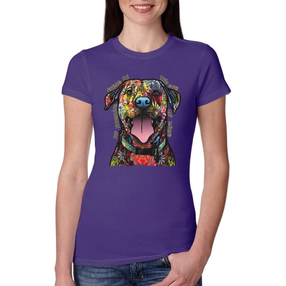 My Favorite Breed is The One In Need | Colorful Labrador Dog | Dean Russo Art Animal Lover Womens Slim Fit Junior Tee, Purple Rush, M
