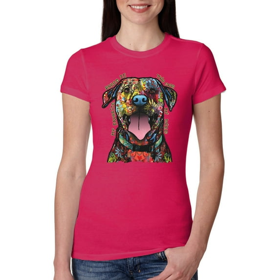 My Favorite Breed is The One In Need | Colorful Labrador Dog | Dean Russo Art Animal Lover Womens Slim Fit Junior Tee, Raspberry, XL