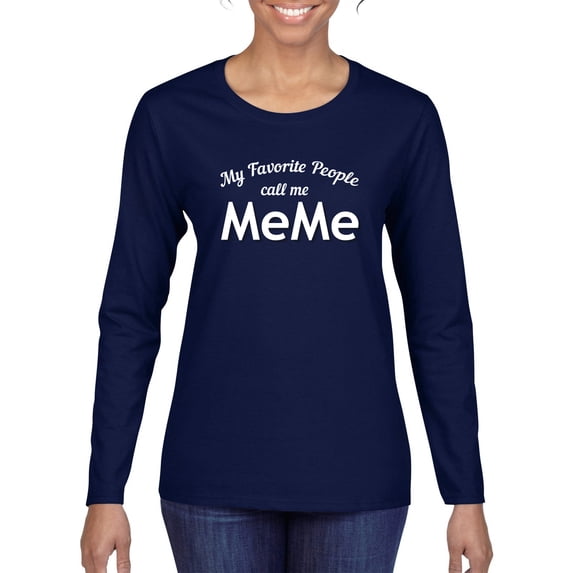Wild Bobby My Favorite People Call Me MeMe Mother's Day Women Graphic Long Sleeve Tee, Navy, XX-Large