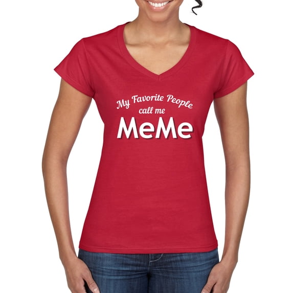 Wild Bobby My Favorite People Call Me MeMe Mother's Day Women Standard V-Neck Tee, Red, Small