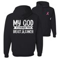 thumbnail image 1 of Wild Bobby My God Is Stronger Than Breast Cancer White Distressed Breast Cancer Awareness Front and Back Unisex Hoodie Sweatshirt, Black, Small, 1 of 5