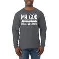 thumbnail image 1 of Wild Bobby My God Is Stronger Than Breast Cancer White Distressed Breast Cancer Awareness Men Long Sleeve Shirt, Charcoal, XX-Large, 1 of 6