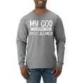 thumbnail image 1 of Wild Bobby My God Is Stronger Than Breast Cancer White Distressed Breast Cancer Awareness Men Long Sleeve Shirt, Heather Grey, XX-Large, 1 of 6