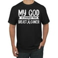 thumbnail image 1 of Wild Bobby My God Is Stronger Than Breast Cancer White Distressed Breast Cancer Awareness Men Tee, Black, XX-Large, 1 of 6