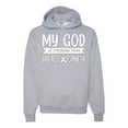 thumbnail image 1 of Wild Bobby My God Is Stronger Than Breast Cancer White Distressed Breast Cancer Awareness Unisex Hoodie Sweatshirt, Heather Grey, XX-Large, 1 of 6
