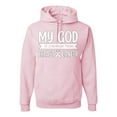 thumbnail image 1 of Wild Bobby My God Is Stronger Than Breast Cancer White Distressed Breast Cancer Awareness Unisex Hoodie Sweatshirt, Light Pink, 3X-Large, 1 of 6