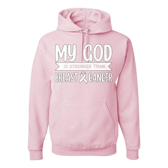 Wild Bobby My God Is Stronger Than Breast Cancer White Distressed Breast Cancer Awareness Unisex Hoodie Sweatshirt, Light Pink, X-Large