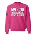 thumbnail image 1 of Wild Bobby My God Is Stronger Than Breast Cancer White Distressed US Flag Breast Cancer Awareness Unisex Crewneck Sweatshirt, Fuschia, XX-Large, 1 of 5
