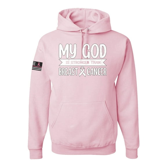 Wild Bobby My God Is Stronger Than Breast Cancer White Distressed US Flag Breast Cancer Awareness Unisex Hoodie Sweatshirt, Light Pink, Small