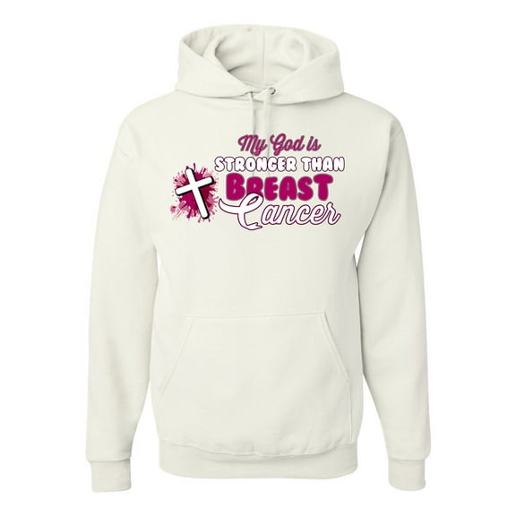 Wild Bobby My God is Stronger Than Breast Cancer Paint Splatter Cross Breast Cancer Awareness Unisex Hoodie Sweatshirt, White, XX-Large