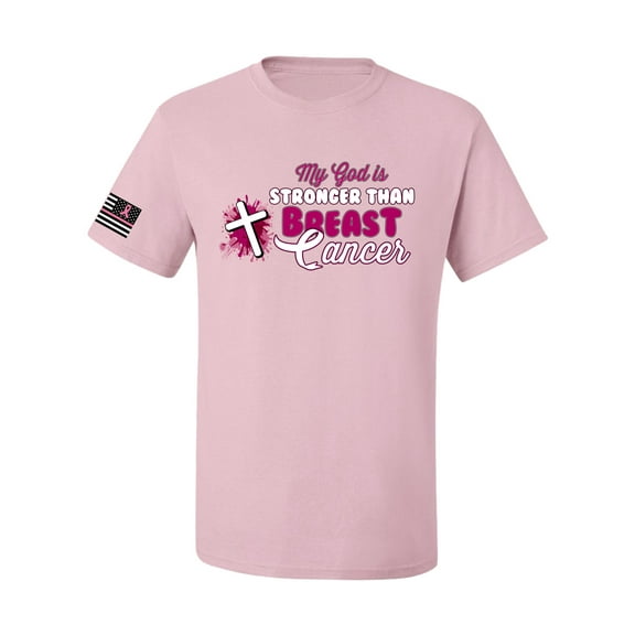 Wild Bobby My God is Stronger Than Breast Cancer Paint Splatter Cross US Flag Breast Cancer Awareness Men Tee, Light Pink, XX-Large
