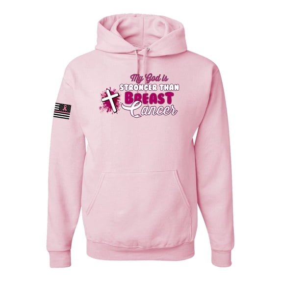 Wild Bobby My God is Stronger Than Breast Cancer Paint Splatter Cross US Flag Breast Cancer Awareness Unisex Hoodie Sweatshirt, Light Pink, XX-Large
