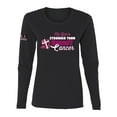 thumbnail image 1 of Wild Bobby My God is Stronger Than Breast Cancer Paint Splatter Cross US Flag Breast Cancer Awareness Women Graphic Long Sleeve Tee, Black, Small, 1 of 5