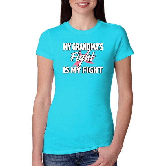 Wild Bobby My Grandma's Fight Is My Fight | Breast Cancer Pink Ribbon Fight Family Support Breast Cancer Awareness Women Slim Fit Junior Tee