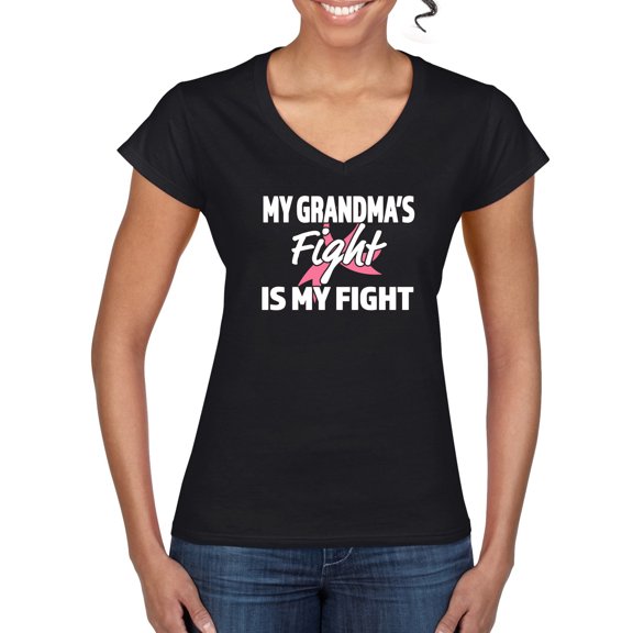 Wild Bobby My Grandma's Fight Is My Fight | Breast Cancer Pink Ribbon Fight Family Support Breast Cancer Awareness Women Standard V-Neck Tee