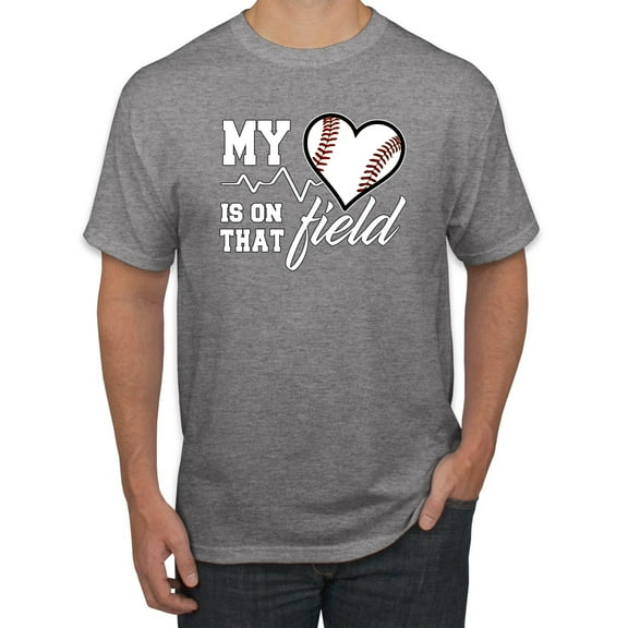 Wild Bobby, My Heart Is On That Baseball Field, Sports, Men Graphic Tee, Heather Grey, Medium