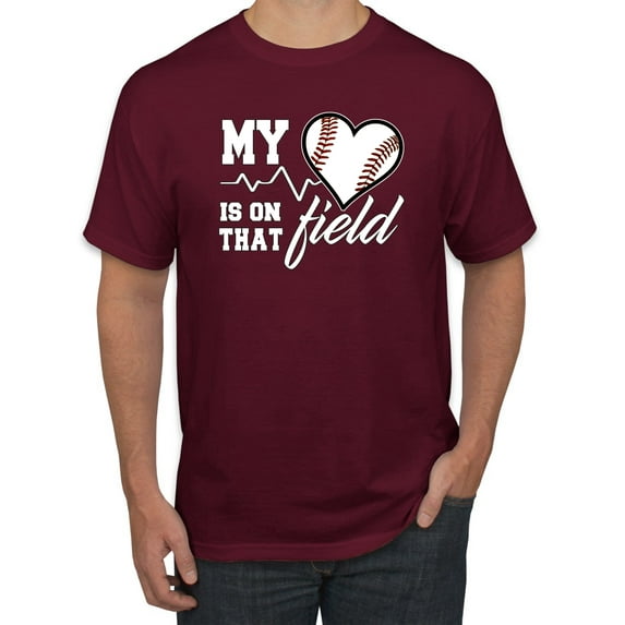 Wild Bobby, My Heart Is On That Baseball Field, Sports, Men Graphic Tee, Maroon, 3X-Large