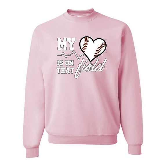 Wild Bobby, My Heart Is On That Baseball Field, Sports, Unisex Crewneck Graphic Sweatshirt, Light Pink, Medium