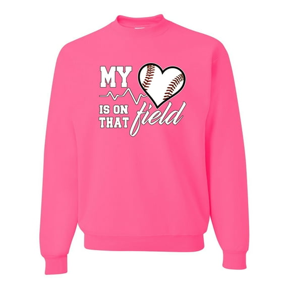 Wild Bobby, My Heart Is On That Baseball Field, Sports, Unisex Crewneck Graphic Sweatshirt, Neon Pink, 3X-Large