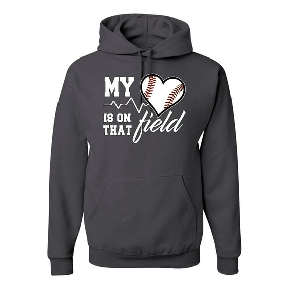 Wild Bobby, My Heart Is On That Baseball Field, Sports, Unisex Graphic Hoodie Sweatshirt, Charcoal, X-Large