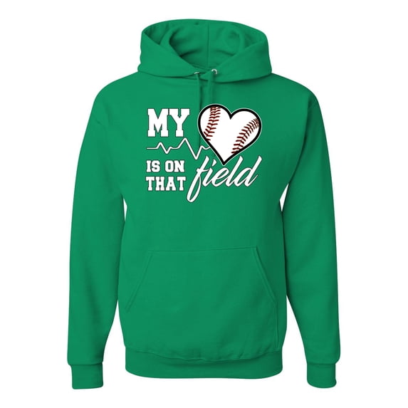 Wild Bobby, My Heart Is On That Baseball Field, Sports, Unisex Graphic Hoodie Sweatshirt, Kelly, XX-Large