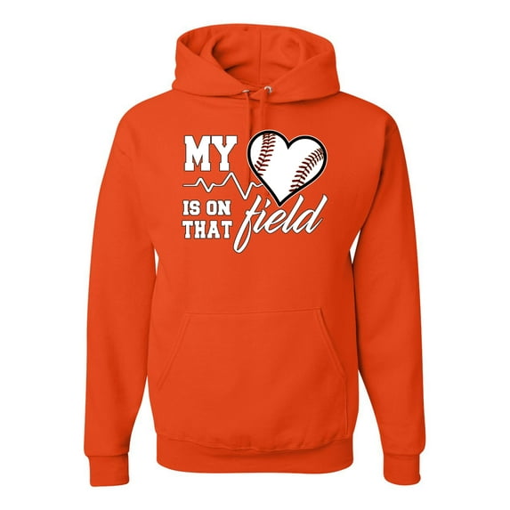 Wild Bobby, My Heart Is On That Baseball Field, Sports, Unisex Graphic Hoodie Sweatshirt, Orange, Medium