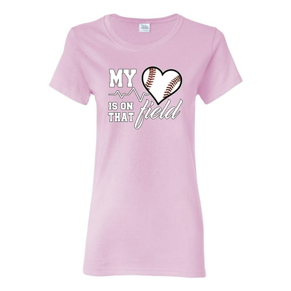 Wild Bobby, My Heart Is On That Baseball Field, Sports, Women Graphic Tee, Light Pink, Small