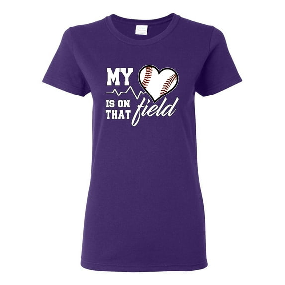 Wild Bobby, My Heart Is On That Baseball Field, Sports, Women Graphic Tee, Purple, 3X-Large