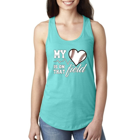 Wild Bobby, My Heart Is On That Baseball Field, Sports, Women Racerback Tank Top, Tahiti Blue, Medium