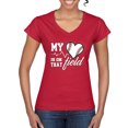 thumbnail image 1 of Wild Bobby, My Heart Is On That Baseball Field, Sports, Women Standard V-Neck Tee, Red, X-Large, 1 of 4
