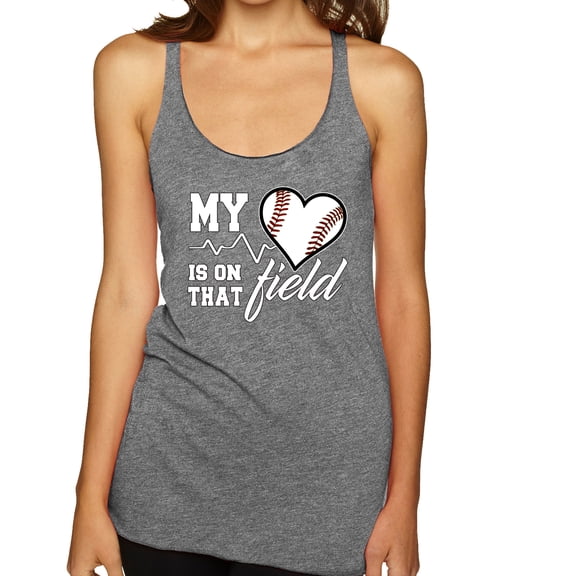 Wild Bobby, My Heart Is On That Baseball Field, Sports, Women Tri-Blend Racerback Tank Top, Premium Heather, Medium