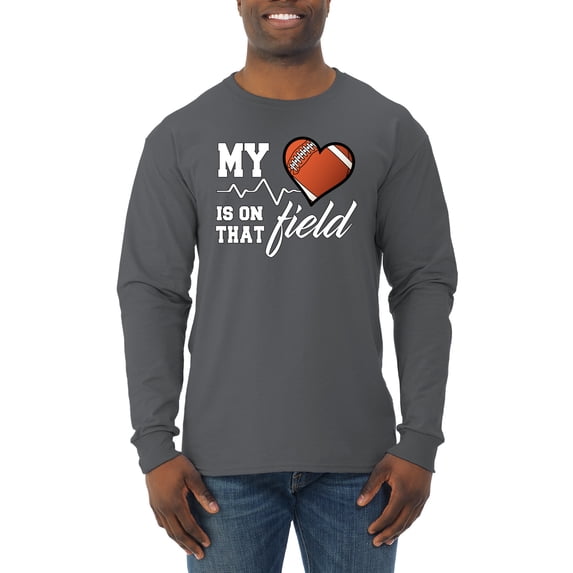 Wild Bobby, My Heart Is On That Football Field, Sports, Men Long Sleeve Shirt, Charcoal, Large