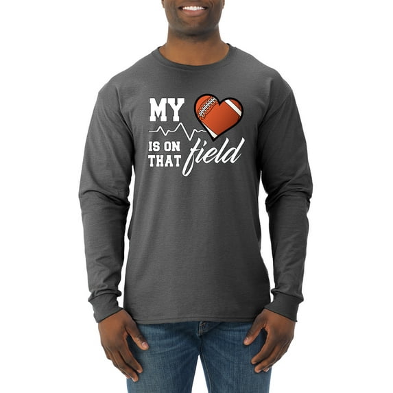 Wild Bobby, My Heart Is On That Football Field, Sports, Men Long Sleeve Shirt, Heather Black, 3X-Large
