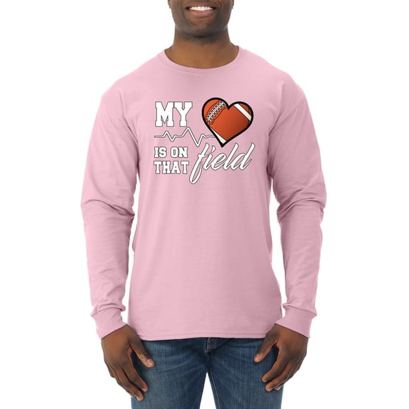 Wild Bobby, My Heart Is On That Football Field, Sports, Men Long Sleeve Shirt, Light Pink, Medium