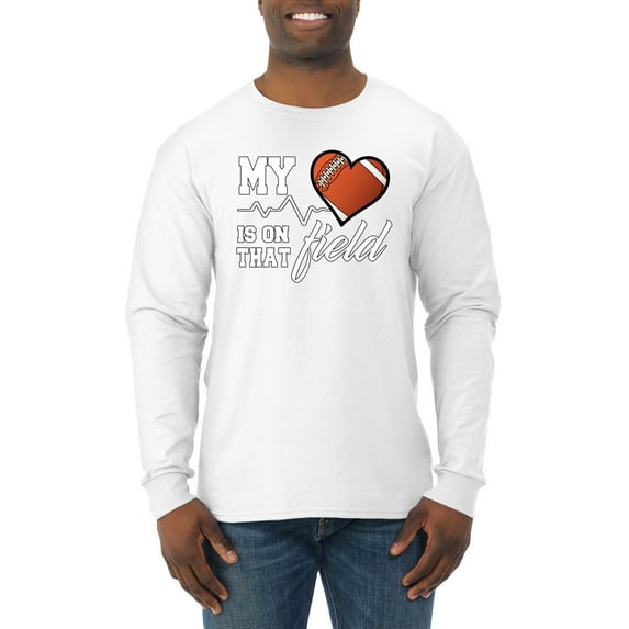 Wild Bobby, My Heart Is On That Football Field, Sports, Men Long Sleeve Shirt, White, Small