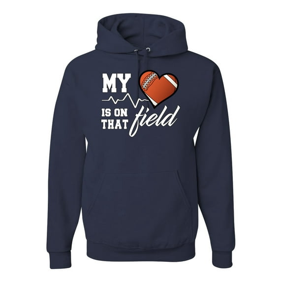 Wild Bobby, My Heart Is On That Football Field, Sports, Unisex Graphic Hoodie Sweatshirt, Navy, Small
