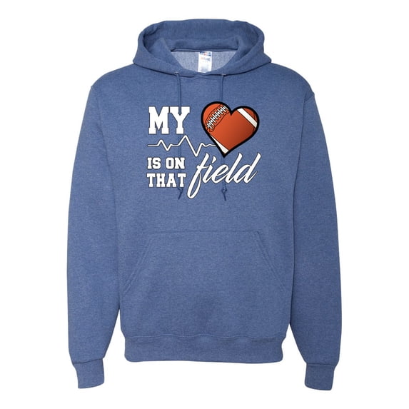 Wild Bobby, My Heart Is On That Football Field, Sports, Unisex Graphic Hoodie Sweatshirt, Vintage Heather Blue, X-Large
