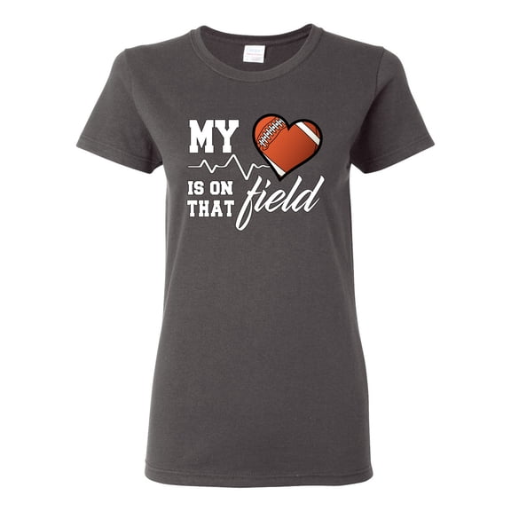 Wild Bobby, My Heart Is On That Football Field, Sports, Women Graphic Tee, Charcoal, Medium