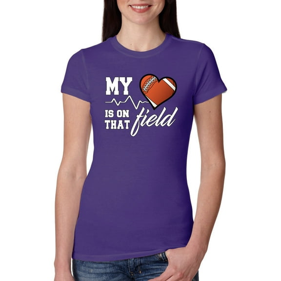 Wild Bobby, My Heart Is On That Football Field, Sports, Women Slim Fit Junior Tee, Purple Rush, Small