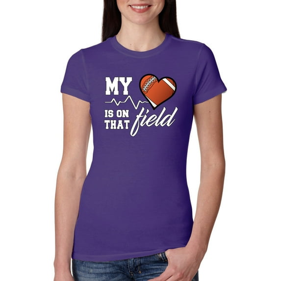 Wild Bobby, My Heart Is On That Football Field, Sports, Women Slim Fit Junior Tee, Purple Rush, X-Large