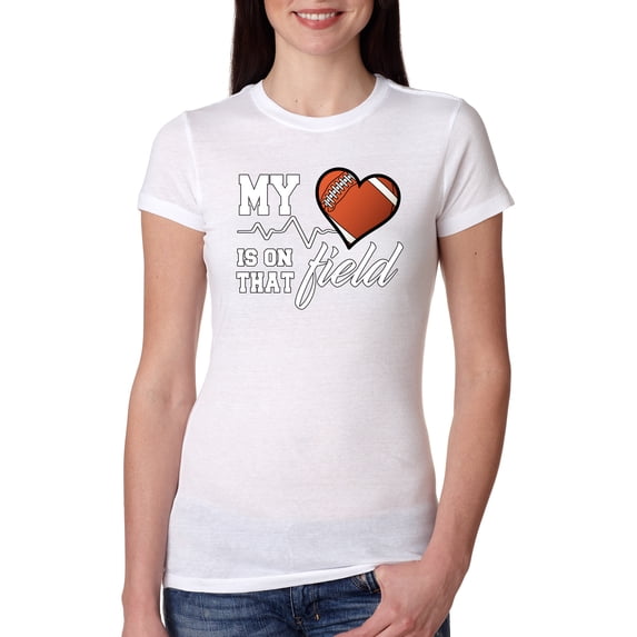Wild Bobby, My Heart Is On That Football Field, Sports, Women Slim Fit Junior Tee, White, XX-Large
