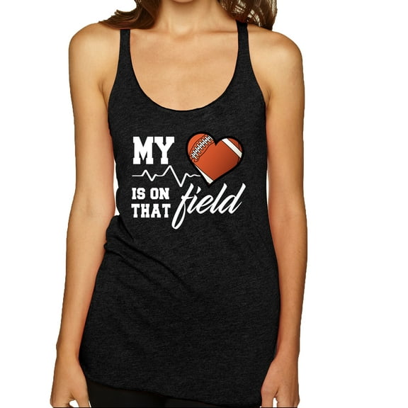 Wild Bobby, My Heart Is On That Football Field, Sports, Women Tri-Blend Racerback Tank Top, Vintage Black, Small